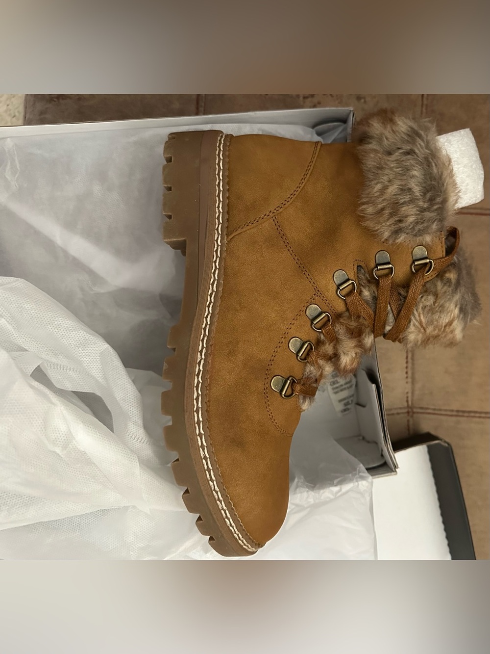 Corkys Tan Faux Fur Lace-Up Hiking Boot